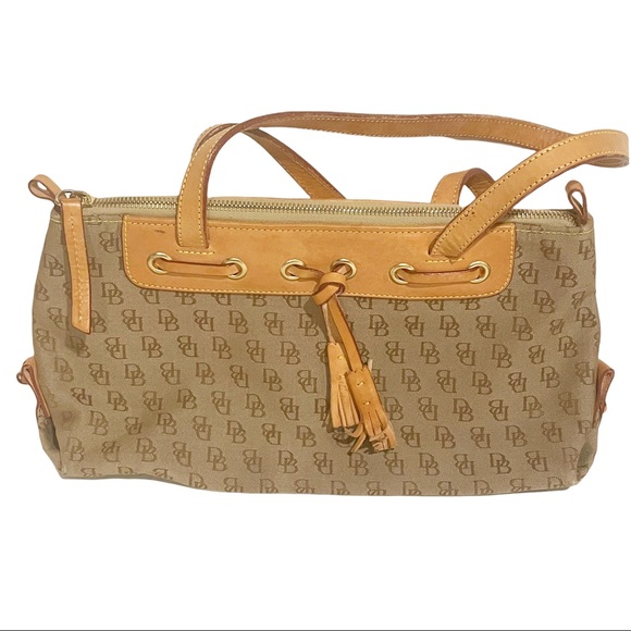 Dooney & Bourke Brown Monogram and Leather Shoulder Handbag Zipper - Picture 1 of 8